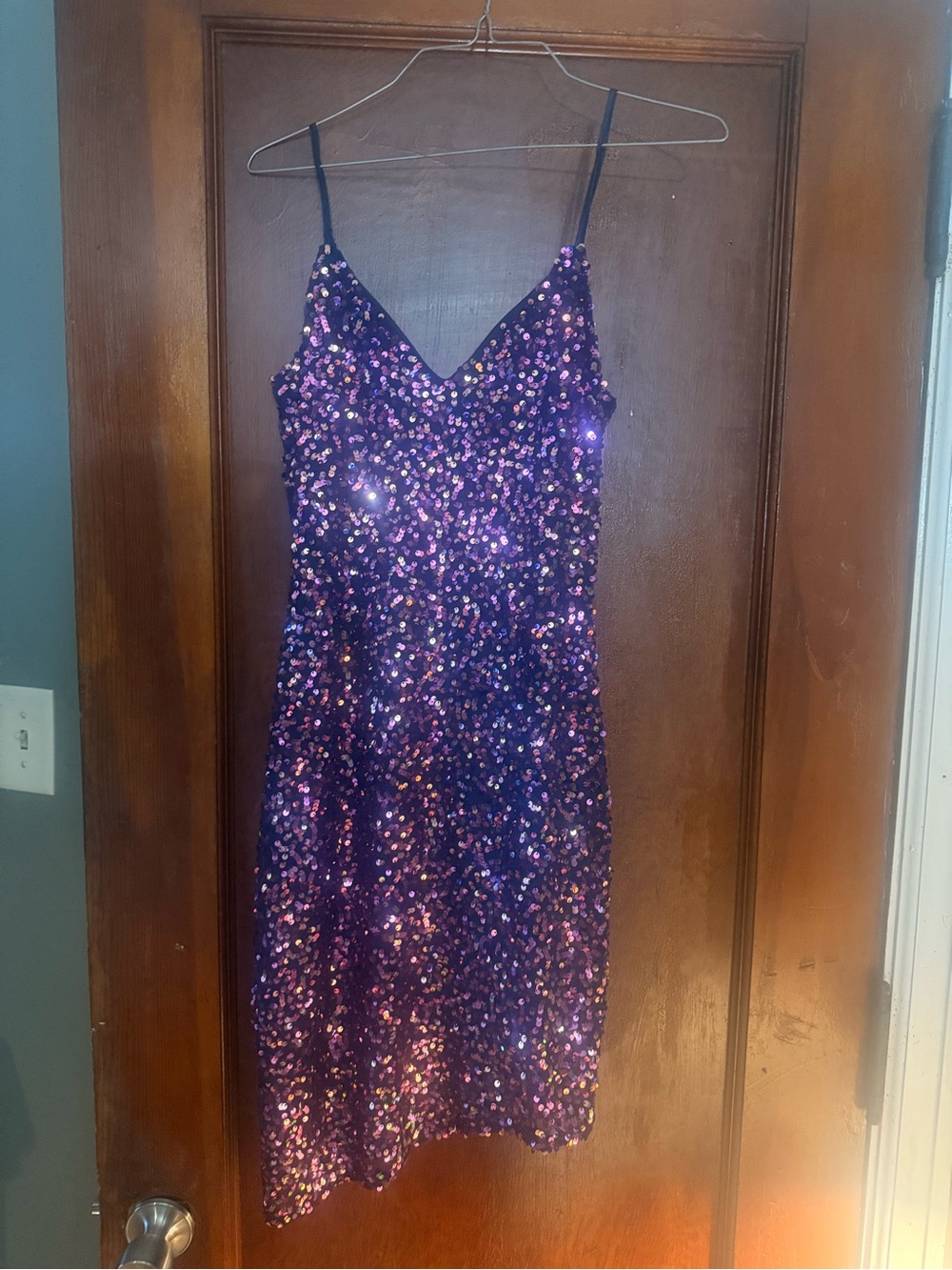 City Triangles Purple Sequin Spaghetti Strap Mini Dress